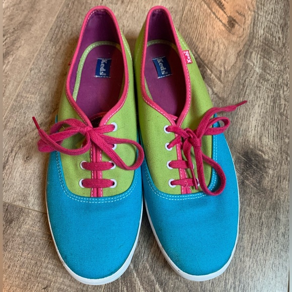 Keds colour block 90’s 80’s style bright blue green pink size 10 - Picture 1 of 8